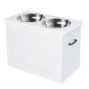 PawHut White Raised Pet Dining Station with Food Storage and Steel Bowls for Big Pups