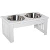 PawHut Wooden Dog Feeding Station with 2 Stainless Steel Bowls and Non-Slip Base Elegant White