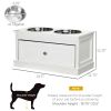 PawHut Elevated Dog Bowls Large Dog Feeder Station with 2 Stainless Steel Bowls Storage Drawer Wood Stand White