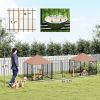 PawHut Large Outdoor Dog Kennel with 2 Rooms, Rotating & Adjustable Height Bowls, Waterproof & UV-Resistant Canopy